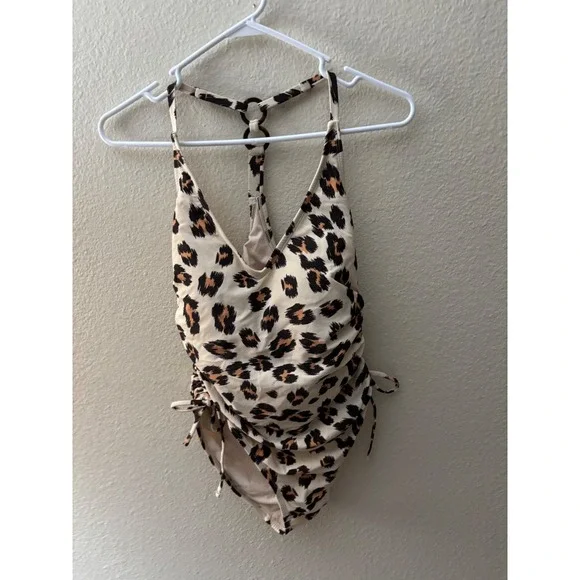 Kona Sol Womens Leopard Print Swimsuit Side Tie O-Ring Racerback
M A933 - Picture 1 of 4
